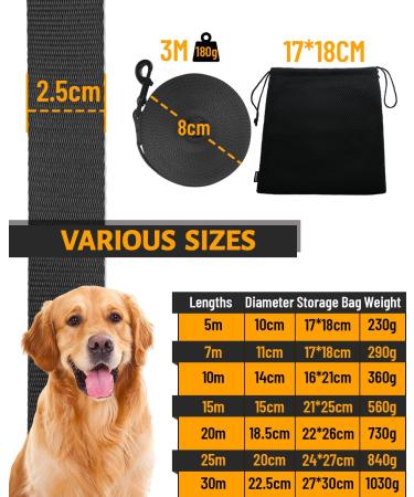 Looxmeer Robust Dog Leash Training Line - 3m Black Tow Lines for Dogs with Storage Bag Hand Loop & D-Carabiner | International Shipping - Buy Online on SooperMarket.com