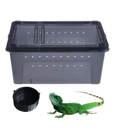 kathson Reptile Feeding Box Small Snake Breeding Container Transparent Portable Hatching Incubation Box Mini Pet House for Lizard Tarantula Spider Frog Scorpion (Black)