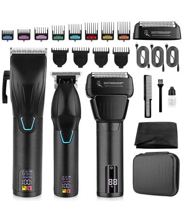 Professional Hair Clippers & Hair Trimmer & Foil Shaver Kit for Men Beard Trimmer Clippers and Trimmers Set Cordless Mens Hair Clippers for Hair Cutting Grooming Face Family Barber Black
