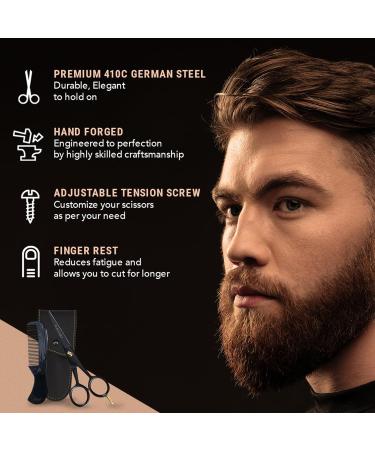 Ontaki Professional Beard Shears - German Steel Mustache Scissors (12.7 cm) with Carrying Bag | Hand-Forged Precision Facial Hair Tools for Men - Buy Online on SooperMarket.com