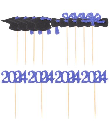 PRETYZOOM 12pcs 2024 Graduation Season Cake Insert Top Hat Cake Decoration Flag Dessert Wood