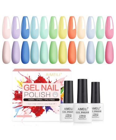AIMEILI Easter Pastel Gel Nail Polish Set 8ml 12 Colours Spring Summer Pink Yellow Blue Purple Soak Off UV LED Gel Nail Polishes Nail Art Gel Polish Gift Kit 9 KIT12-9_8ML 0.67 ml (Pack of 12)