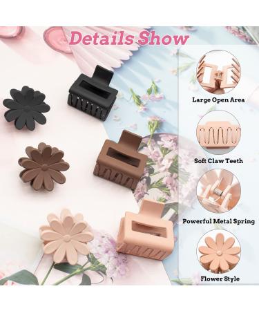 6 Pack Small Flower Claw Clips - Neutral Colors Non-Slip Hair Clips for Thin Hair - 2 Inch Rectangle Design for Women & Girls - Buy Online on SooperMarket.com
