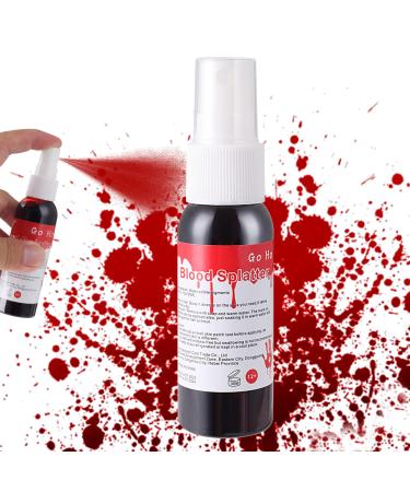 Go Ho Blood Splatter Fake Blood Washable(1.06 oz) Halloween Fake Blood Spray Eye Blood Drops Body Paint Fake Blood for Clothes and Zombie Monster Vampire Clown Costume Cosplay Makeup 30g