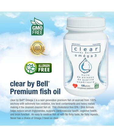 clear by Bell Omega 3 - Pure Premium Fish Oil for Men and Women - Cholesterol Free - Low Repeat and Smell - 120 Softgels 120 count (Pack of 1) - Buy Online on SooperMarket.com