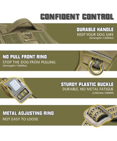 Auroth Tactical Anti-Pull Dog Harness | Size Large (Neck 46-74cm, Chest 61-94cm) | Adjustable & Breathable Pet Vest in Green Brown Army Green | Reflective Military Materials - Buy Online on SooperMarket.com