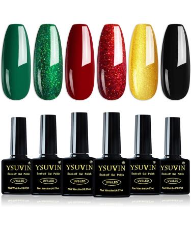 Yueshop Christmas Green Red Collection Gel Nail Polish Set - 6pcs Glitter Soak Off UV LED Lamp Varnish for Salon-Quality Nail Art at Home - 8ML - Buy Online on SooperMarket.com
