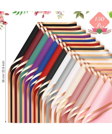 Mimorou Flower Wrapping Paper - 150 Sheets, Gold Edge, Waterproof, 23.6x23.6 Inch - DIY Crafts & Gift Packaging - 15 Colors - Buy Online on SooperMarket.com