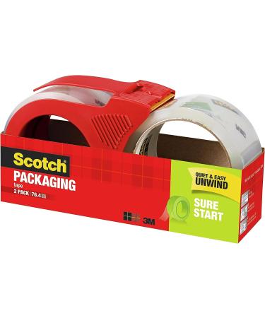 Scotch Sure Start Packaging Tape  1.88" x 38.2 yd  Designed for Packing  Shipping and Mailing  Smooth and Quiet Unwind  3" Core  Clear  2 Rolls w/1 Dispenser (3450S-2-1RD) - Buy Online on SooperMarket.com