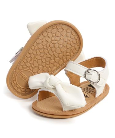 RVROVIC Baby Boys Girls Sandals Premium Soft Anti-Slip Rubber Sole Infant Summer Outdoor Shoes Toddler First Walkers 0-6 Months 2 Bow White