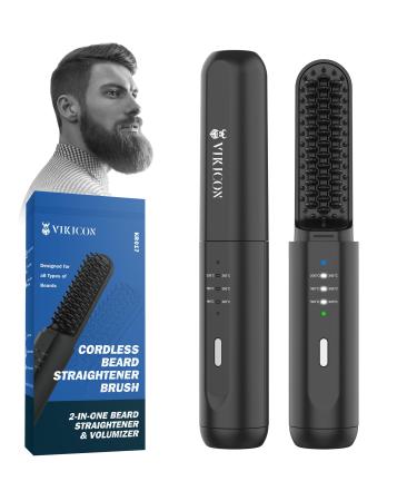 VIKICON Beard Straightening Heat Brush for Men: Cordless Beard and Hair Straightener Hot Comb, Mini & Anti-Scald & Auto Shut Off,Portable for Travel,Unique Gifts for Men