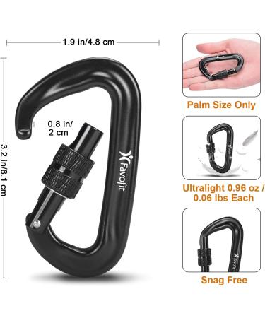 Favofit Locking Carabiner Clips 4 Pack - Heavy Duty 12KN Carabiners for Camping, Hiking, Outdoor & Gym - Small Black Carabiners for Dog Leash & Harness - Buy Online on SooperMarket.com