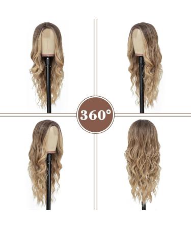NAYOO 26 Inch Ombre Blonde Wavy Wig for Women - Natural Synthetic Heat Resistant Fiber - Middle Part Curly Wavy Wig for Daily & Party Use - Buy Online on SooperMarket.com