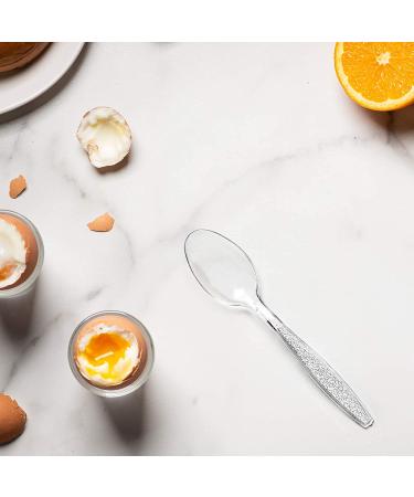 100 Pack Clear Plastic Tea Spoons - Heavyweight Disposable - Engraved Design - Buy Online on SooperMarket.com