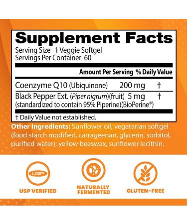 Dr BEST's High Absorption CoQ10 with BioPerine Heart Health & Energy Production Naturally Fermented Vegetarian Gluten Free 200 mg 60 Veggie Softgels - Buy Online on SooperMarket.com