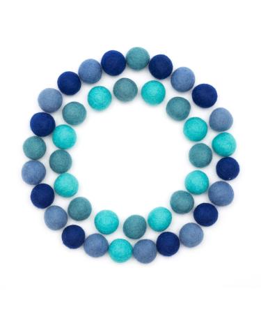 Glaciart One Felt Wool Balls  Felt Pom Poms (40 Pieces) 2 Centimeters - 0.8 Inch  Handmade Felted Blue Colors- Bulk Small Puff for Felting and Garland 2cm (0.8) Blue