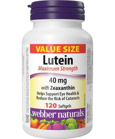 Webber Naturals Lutein 40 mg with Zeaxanthin Maximum Strength 120 Softgels Supports Eye Health SUPPLEMENT