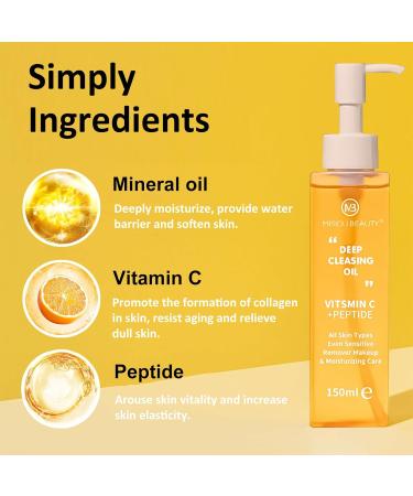 Cleansing Oil - Vitamin C + Peptide Makeup Remover Oil Deep Cleansing Oil for Face - Removes Impurities Sunscreen & Waterproof Makeup - Gentle Daily Makeup Remover Nourishing Skin & Keep pH Balance - Buy Online on SooperMarket.com