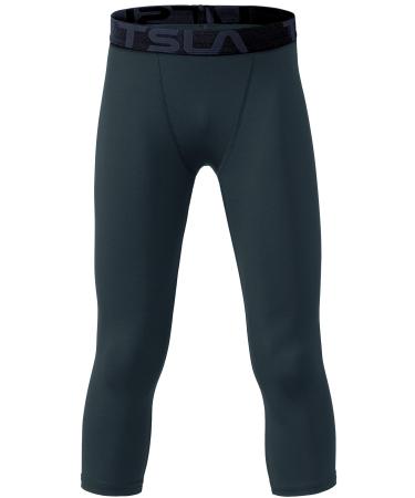 TSLA Boys Compression Pants USF 50+ Baselayer Cool-Dry Running Pants 4-Way Stretch Workout Leggings 6 Kuc28 1pack - Charcoal