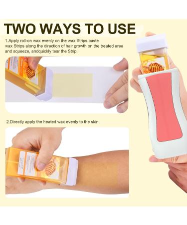 Honey Wax Roller Hair Removal Kit for Sensitive Skin | Soft Wax Warmer with 2 Cartridges, 10 Wipes, 100 Wax Strips - Pink - Buy Online on SooperMarket.com