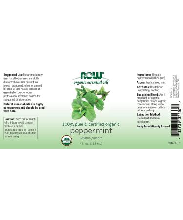 Now Foods Organic Peppermint Essential Oil 4 fl oz - Pure & Natural Aromatherapy - Buy Online on SooperMarket.com