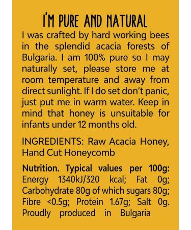 BeeHype Acacian Honeycomb Honey 250g - Pure Raw Acacia Honey with Natural Nutrients and Antioxidants - Buy Online on SooperMarket.com