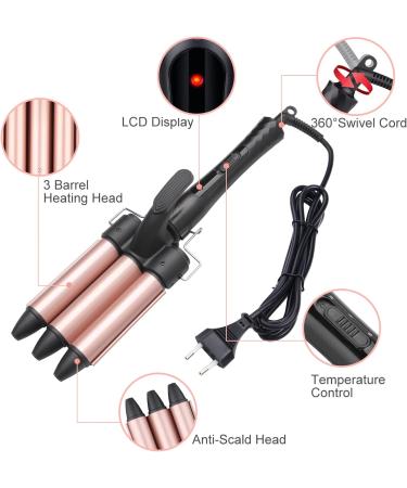 3 Barrel Hair Waver Curler 25MM - Rose Gold Mermaid Curling Wand - Buy Online on SooperMarket.com