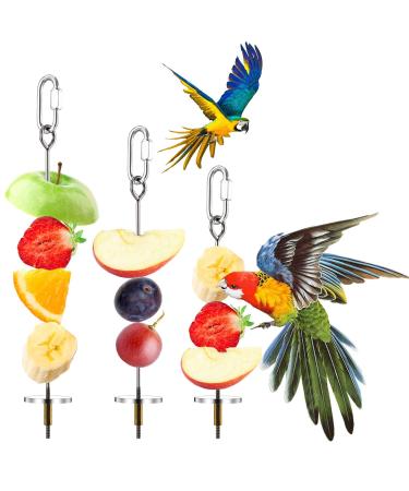 3PCS Bird Skewer Bird Food Holder Bird Feeders Stainless Steel Bird Parrot Skewer Small Animal Fruit Vegetable Holder Foraging Hanging Food Feeder for Parrots Cockatoo Cockatiel Cage (20, 16, 12 cm)