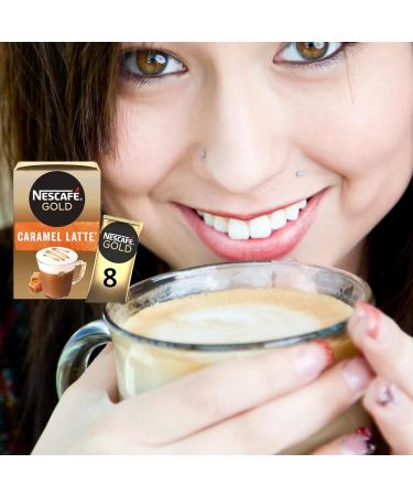 Nescafe Gold Instant Coffee Sachets Contains 48 Caramel Latte Sachets Bundled With 48 x Temas Store Coffee Stirrers & 1 x Reusable Coffee Cup| Coffee Gift Set | Coffee Sachets Individually Wrapped - Buy Online on SooperMarket.com