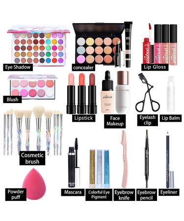 Pure Vie Holiday Gift Makeup Set - All-in-One Cosmetic Starter Bundle with Eyeshadow Palette, Lipstick, Concealer, Blush, Mascara, Foundation, and Face Powder - Complete Makeup Kit for Women (kit014) - Buy Online on SooperMarket.com