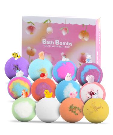 Granvoo 12 pieces of swimming bombs gift set with surprise toys inside bombs for children organic foam bombs bathing ball bubble bath birthday present for girls boys