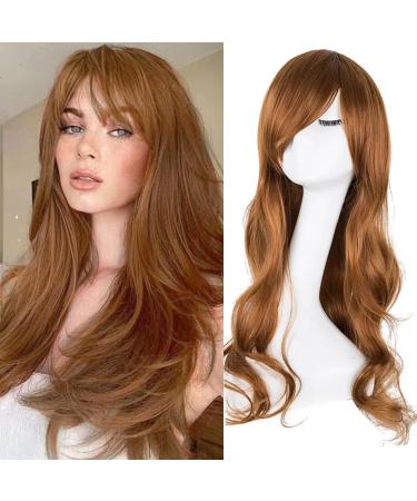 YEESHEDO Women's 28" 70 cm Ginger Cosplay Wig Long Wavy Curly Hair Ends with Bangs Auburn Wigs for Ladies Heat Resistant Synthetic Wig for Party Costume Anime Halloween Brown