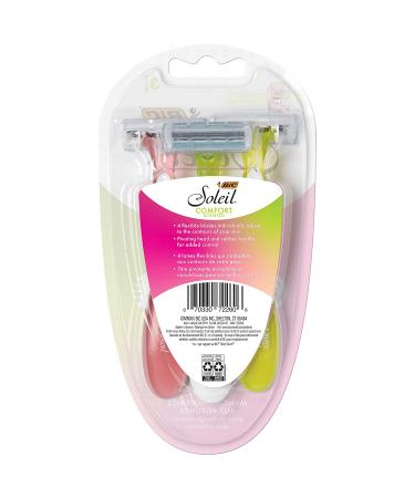 BIC Soleil Comfort Disposable Razors for Women - 4 Flexible Blades, Comfortable Grip, Assorted Colors - 3-Count - Buy Online on SooperMarket.com