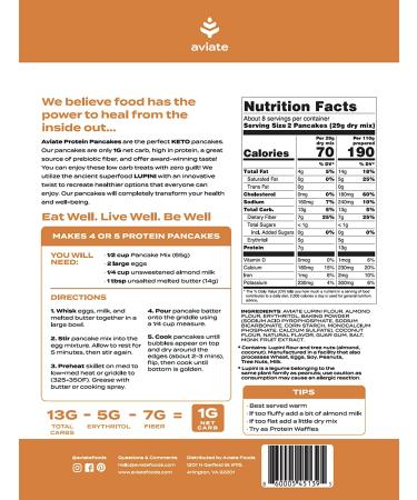 Aviate Keto Pancake & Waffle Mix - Low Carb Lupini Flour - 1g Net Carb - Sugar-Free & Gluten-Free - 8.8 Oz Pack - Delicious Fluffy Breakfast Pancakes - Buy Online on SooperMarket.com