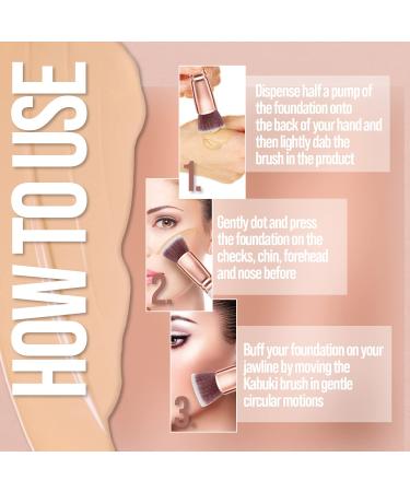 Flat Top Kabuki Foundation Brush | Premium Makeup Face Brush for Liquid, Cream, Powder | Blending, Buffing, Stippling | Pro Quality Synthetic Dense Bristles - Rose - Buy Online on SooperMarket.com