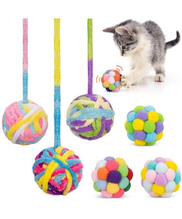 Cat Toys Ball, Woolen Yarn Cat Toy Balls with Bell and Cat Fuzzy Balls, Interactive Cat Toys for Indoor Cats and Kittens, Cat Kitten Chew Toys, 6 Pack