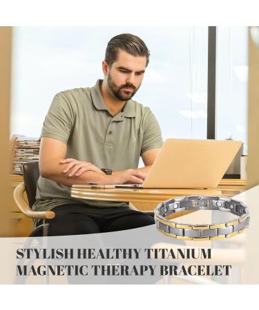 WELMAG WM Men Titanium Steel Magnetic Bracelet for Men Gold Line Design Adjustable Bracelets With Adjust Tool Luxury Box Halloween Jewelry Gifts(Sliver) - Buy Online on SooperMarket.com
