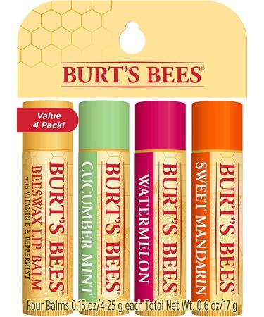 Burt's Bees Lip Balm Multipack Lip Balm Set With Beeswax Cucumber Mint Watermelon Sweet Mandarin Freshly Picked 4x4.25g Beeswax Cucumber Mint Watermelon Sweet Mandarin 4 Count (Pack of 1)