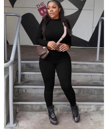 Kaximil Women's Workout Tracksuit Set - Long Sleeve Crop Top & High Waist Legging Pants - X-Large Black - Buy Online on SooperMarket.com