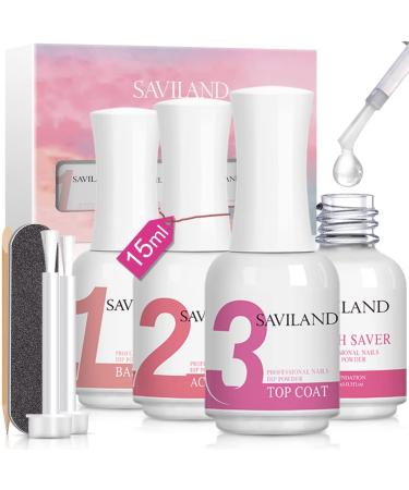 Saviland 8Pcs Dipping Powder Liquid Set - 15ml/0.5oz Dip Powder Base Activator and Top Coat, Brush Saver for Dip Powder Nail Kit A-4 PCS Dip Liquid Set