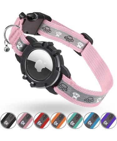 Airtag cat neck band jiarui reflective Air day cat neck band GPS cat neck band with adjustable and bell integrated Apple Air day cats collar suitable for cats puppies XS 7-9 inch (13-23cm) pink