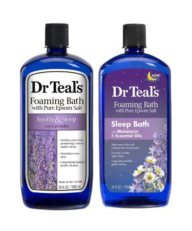 Dr. Teals Pure Epsom Salt Foaming Bath Mothers Day Variety Gift Set (2 Pack, 68oz Total) - Soothe & Sleep Lavender & Sleep Bath with Melatonin Essential Oils - Relieve Stress, Promote Better Sleep