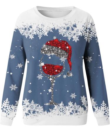 Women's Christmas Snowman Penguin Print Sweatshirt - Cute O-Neck Raglan Pullover for Winter - Blue XXL - Buy Online on SooperMarket.com