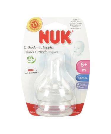 NUK Wide Neck Silicone Nipple  Fast Flow  Size 2  2-Count (1 Package)