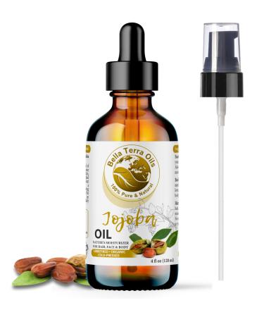 Bella Terra Oils - Organic Jojoba Oil 4oz - Cold-Pressed Excellence Non-Comedogenic Bathed in Vitamin C & E For Those Seeking the Best Oils for Skin 4 Fl Oz (Pack of 1)