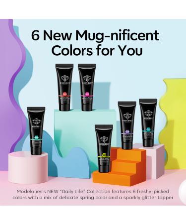 Modelones Poly Nail Gel Set - 6 Colors Forever Young Collection - Turquoise, Purple, Blue, Neon Yellow, Hot Pink - Poly Extension Gel Nail Enhancement Builder for Spring and Summer - French Manicure DIY Home Beauty Gift - Buy Online on SooperMarket.com