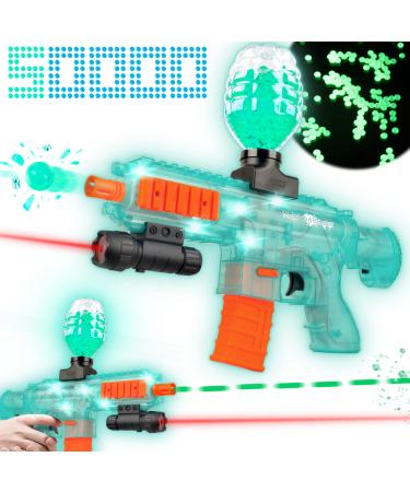 Lighting Gel Ball Blaster M416 with Florescent Light, 5 Cool LED Splatter Cool Ball Blaster, with 40000 Beads and 10000 Luminous Beads, Infrared, Goggles, for Outdoor Shooting Game, Ages 12+,Green