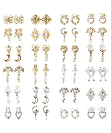 WEILUSI 48Pcs Gold Silver Nail Art Crystal Charms Nail Art Zircon Metal Pendant Gem Nail Art Jewelry Diamonds for Nail Art Decorative Nail Rhinestone Charm for 3D Nail Art DIY Design Craft 48pcs Nail Art Zircon A