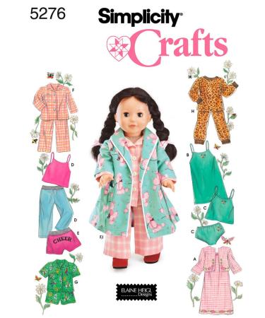 Simplicity Crafts 5276 Baby Doll Pajamas Clothing Sewing Pattern for Girls by Andrea Schewe, Size 18''