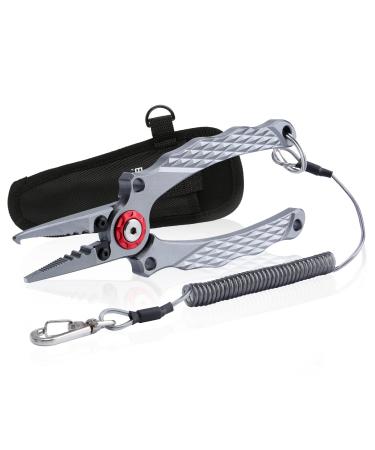 Booms Fishing X02 Aluminium Fishing Pliers Saltwater, Hook Remover and Split Ring Pliers for Fishing, Braided Line Cutters Fish Pliers Kit with Lanyard X12_7 inch_Gun Color